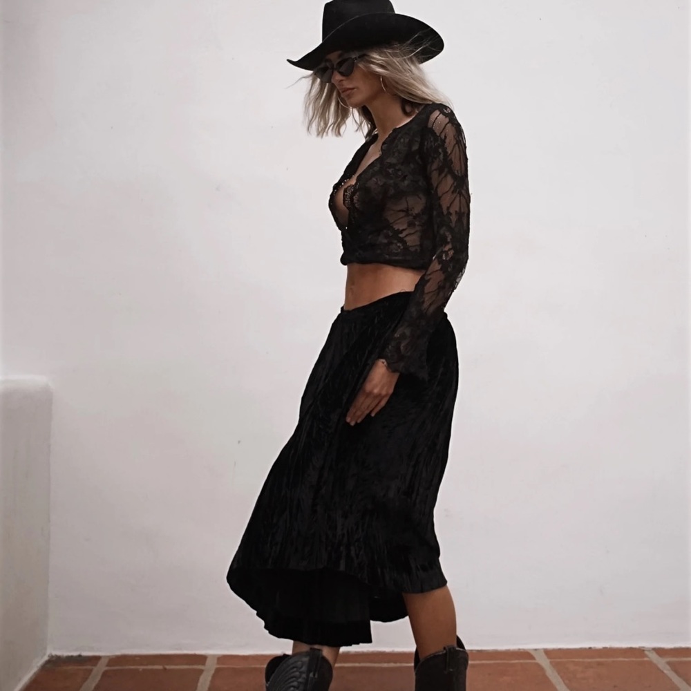 Vintage Yves Saint Laurent Velvet Black Midi Skirt 70’s